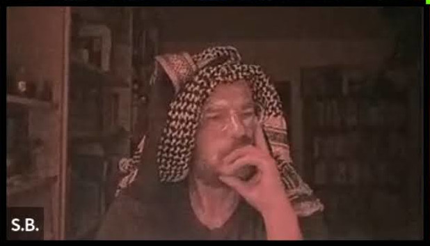 YouTube.com: S.B. Alger is mocking the Arab by having a towel on his head in a YouTube live stream, knowing that Tracy's widower would witness his shameful activity. - without the shades.