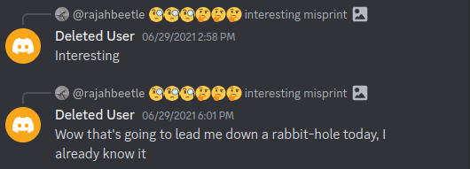 Discord: Hades & Persephone: Avatar rajahbeetle interesting misprint Avatar Deleted User 29-Jun-21 02:58 PM Interesting Avatar rajahbeetle interesting misprint Avatar Emily Earp 29-Jun-21 06:01 PM Wow that's going to lead me down a rabbit-hole today, I already know it